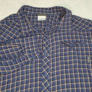 Columbia Long Sleeve Button Up Flannel Shirt Men Size 2XL Navy/Brown‎